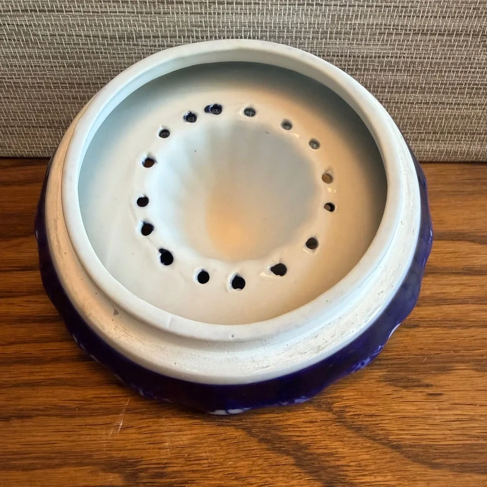 Victoria Ware Ironstone Flow Blue Style Juicer Reamer 2 Piece Set Floral 1990s